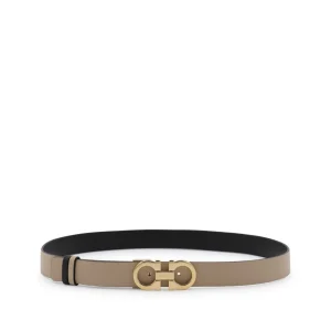 BEIGE AND BLACK LEATHER GANCINI BELT