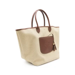 BEIGE AND BROWN RAFFIA LA PANIER PLIAGE L TOTES