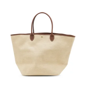 BEIGE AND BROWN RAFFIA LA PANIER PLIAGE L TOTES
