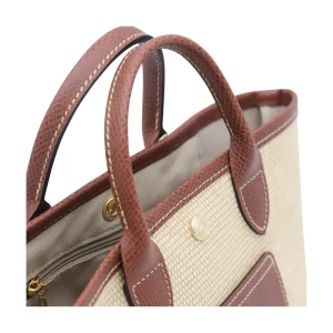 BEIGE AND BROWN RAFFIA LE PANIER PLIAGE XS TOTES