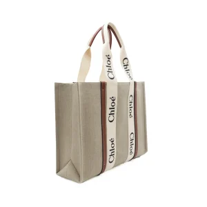 BEIGE AND BROWN WOODY LINEN TOTES