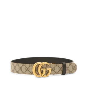 BEIGE AND EBONY LEATHER GG MARMONT REVERSIBLE BELT