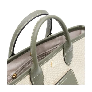 BEIGE AND GREEN RAFFIA LA PANIER PLIAGE XS TOTES