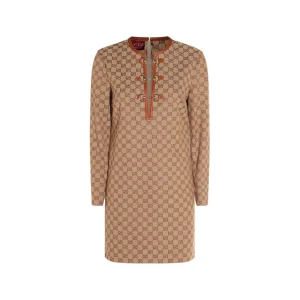BEIGE COTTON MINI DRESS