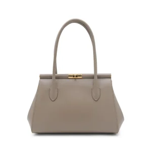 BEIGE LEATHER TOP HANDLE BAG