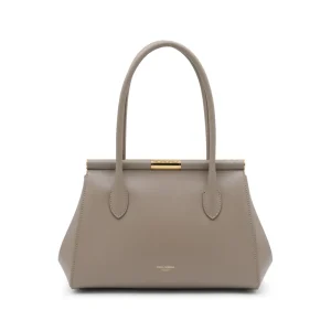 BEIGE LEATHER TOP HANDLE BAG