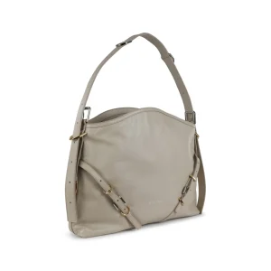 BEIGE LEATHER VOYOU MEDIUM SHOULDER BAG