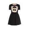 BLACK AND BEIGE WOOL AND SILK DRESS