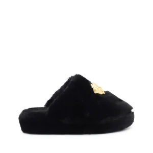 BLACK FAUX FUR MEDUSA HOME SLIPPERS