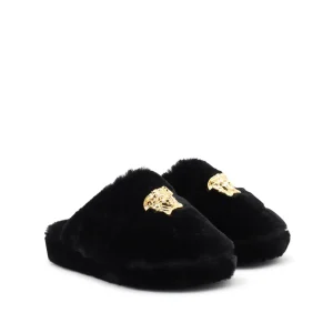 BLACK FAUX FUR MEDUSA HOME SLIPPERS