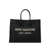 BLACK LEATHER AND CANVAS RIVE GAUCHE TOTE BAG