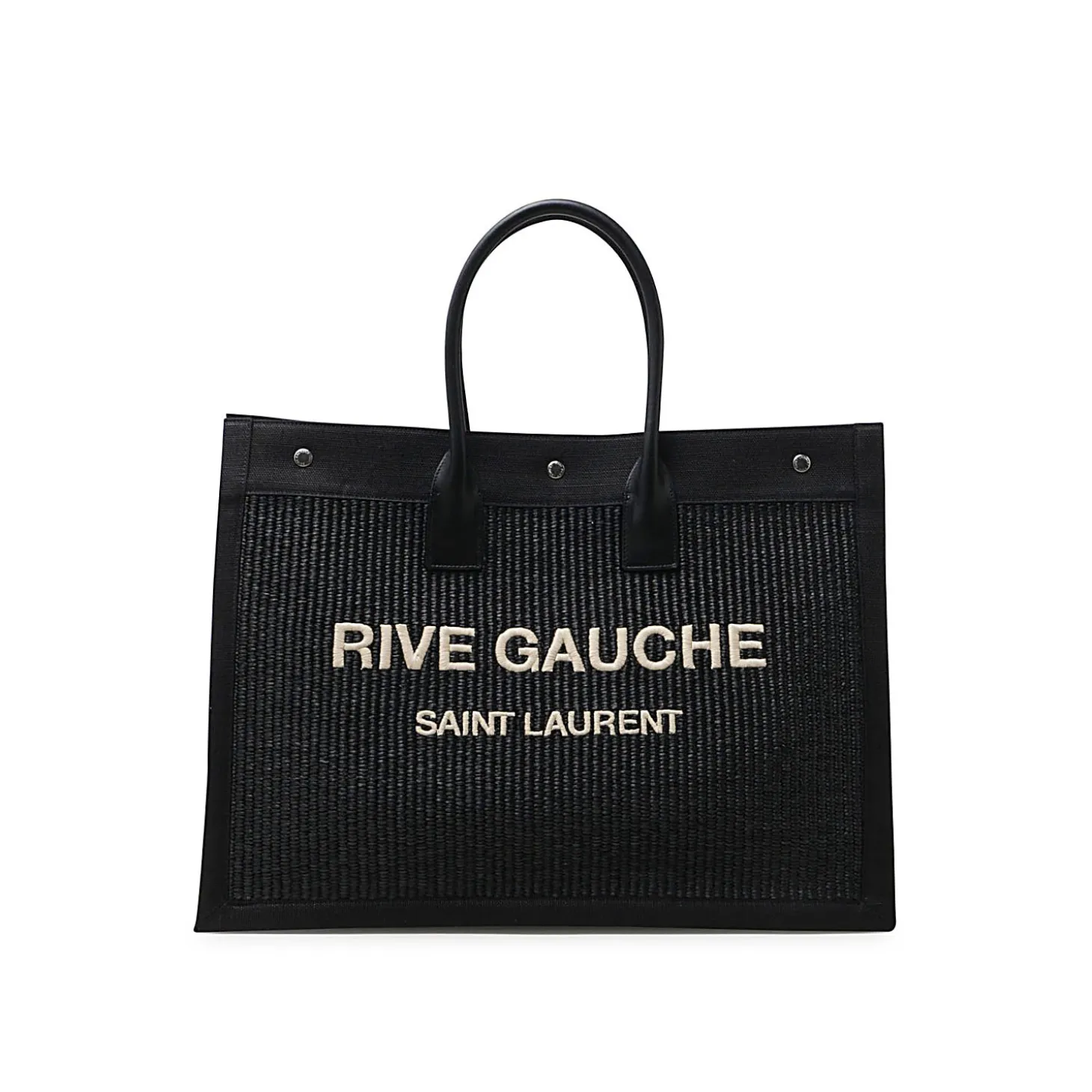 black_leather_and_canvas__0.webp BLACK LEATHER AND CANVAS RIVE GAUCHE TOTE BAG