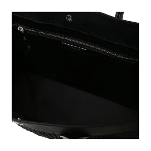BLACK LEATHER AND CANVAS RIVE GAUCHE TOTE BAG