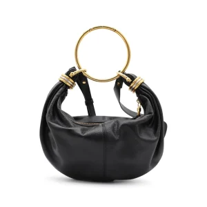 BLACK LEATHER BRACELET HOBO BAG