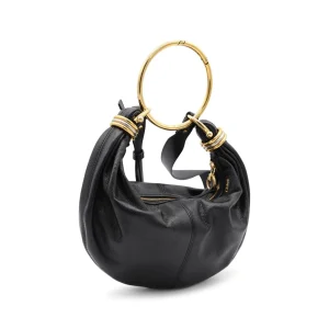 BLACK LEATHER BRACELET HOBO BAG