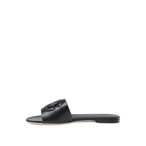 BLACK LEATHER DG MILLENNIALS SLIDES