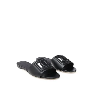 BLACK LEATHER DG MILLENNIALS SLIDES
