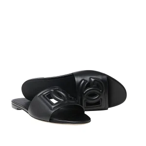 BLACK LEATHER DG MILLENNIALS SLIDES