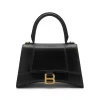 BLACK LEATHER HOURGLASS HANDLE BAG