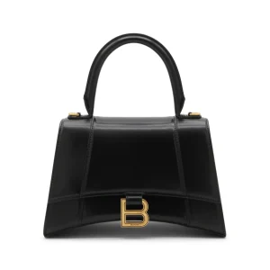 BLACK LEATHER HOURGLASS HANDLE BAG