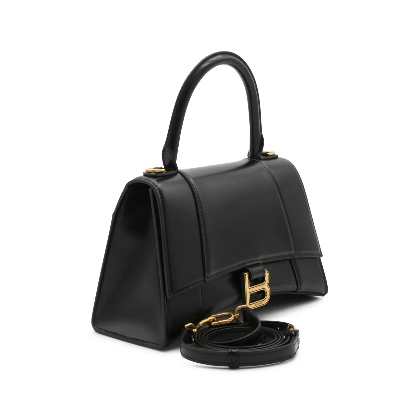 black_leather_hourglass_h_1.webp BLACK LEATHER HOURGLASS HANDLE BAG