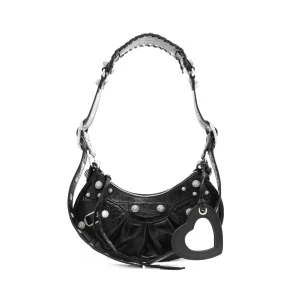 BLACK LEATHER LE CAGOLE XS SHOULDER BAG