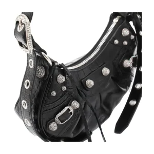 BLACK LEATHER LE CAGOLE XS SHOULDER BAG