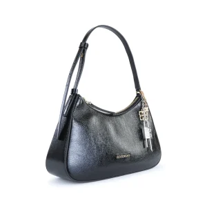 BLACK LEATHER LUCKY LOCK SHOULDER BAG