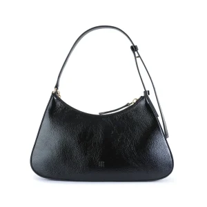 BLACK LEATHER LUCKY LOCK SHOULDER BAG
