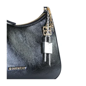 BLACK LEATHER LUCKY LOCK SHOULDER BAG