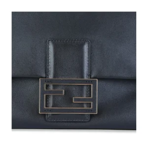 BLACK LEATHER MAMMA BAGUETTE LARGE SHOULDER BAG