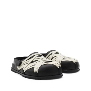 BLACK LEATHER MEGALACED MULE GRANOLA FLATS