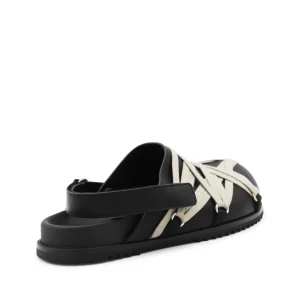 BLACK LEATHER MEGALACED MULE GRANOLA FLATS