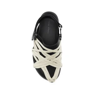 BLACK LEATHER MEGALACED MULE GRANOLA FLATS
