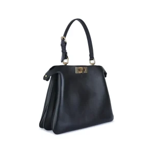 BLACK LEATHER PEKABOO MEDIUM SOFT TOP HANDLE BAG