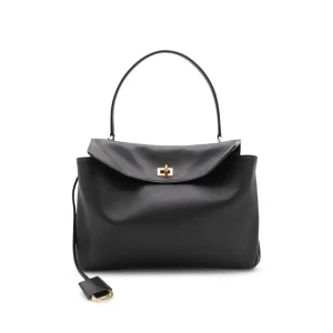 BLACK LEATHER RODEO TOP HANDLE BAG