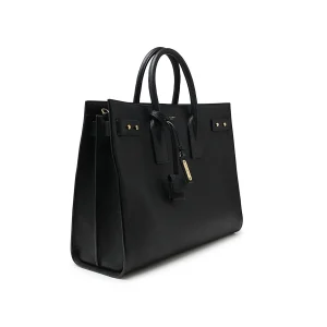 BLACK LEATHER SAC DE JOUR TOP HANDLE BAG