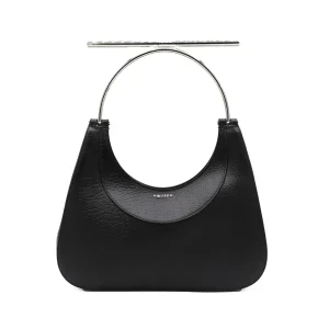 BLACK LEATHER TOP HANDLE BAG