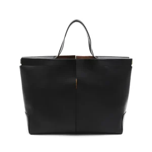 BLACK LEATHER TOP HANDLE BAG