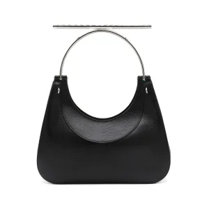 BLACK LEATHER TOP HANDLE BAG