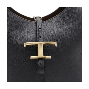 BLACK LEATHER TOP HANDLE BAG