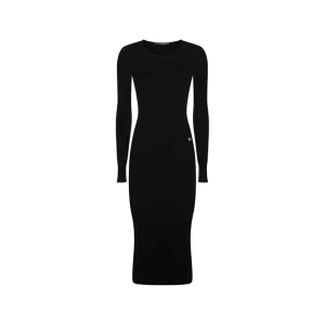 BLACK VISCOSE MIDI DRESS
