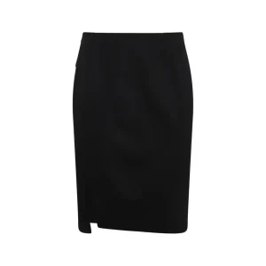 BLACK WOOL MIDI SKIRT