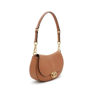 BROWN LEATHER OVHAL SHOULDER BAG