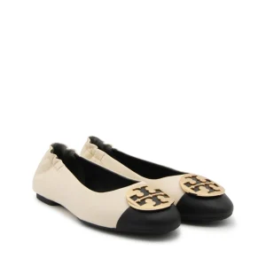 CREAM AND BLACK LEATHER BALLERINA SHOES