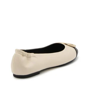 CREAM AND BLACK LEATHER BALLERINA SHOES