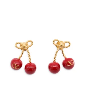 GOLD AND RED CHERRY EARRINGS
