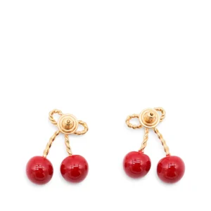 GOLD AND RED CHERRY EARRINGS