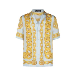 LIGHT BLUE AND GOLD-TONE SILK SHIRT