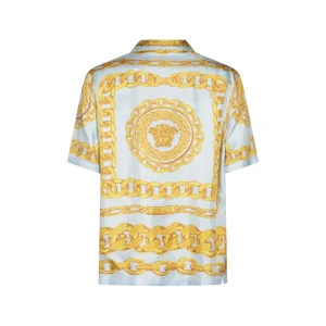 LIGHT BLUE AND GOLD-TONE SILK SHIRT